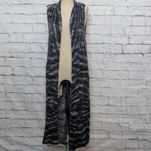 Chico's Knit Navy & Gray Sleeveless Duster Cardigan Sweater - Size Med